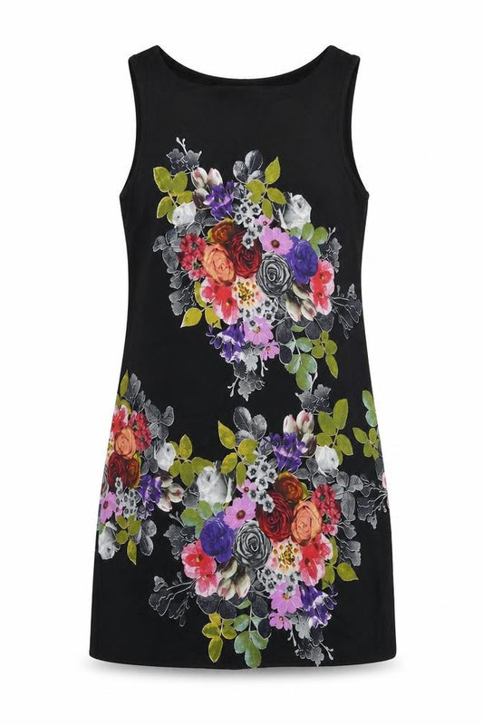 Billie & Blossom Womens Black Floral Viscose Tank Dress Size 10 Boat Neck Pullover