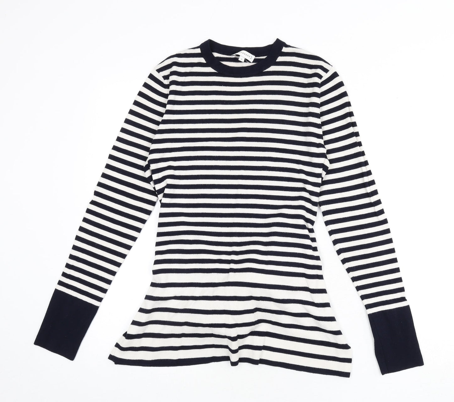 Warehouse Womens Blue Round Neck Striped Viscose Pullover Jumper Size 12 - Tie Detail