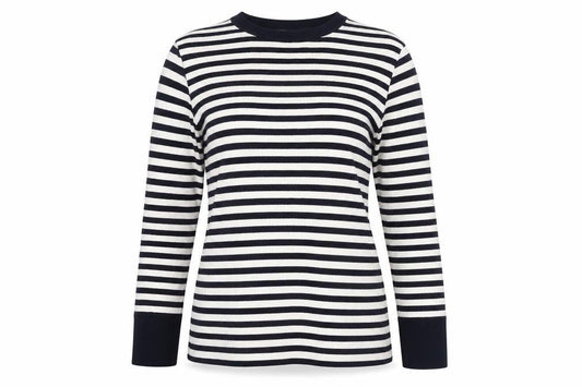 Warehouse Womens Blue Round Neck Striped Viscose Pullover Jumper Size 12 - Tie Detail