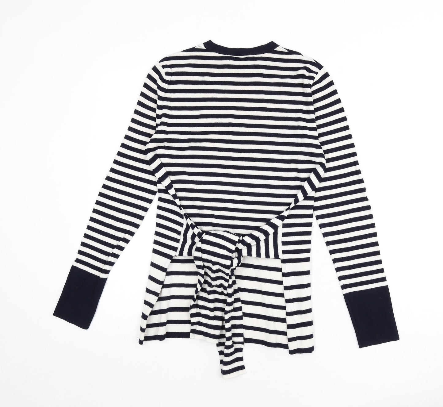 Warehouse Womens Blue Round Neck Striped Viscose Pullover Jumper Size 12 - Tie Detail