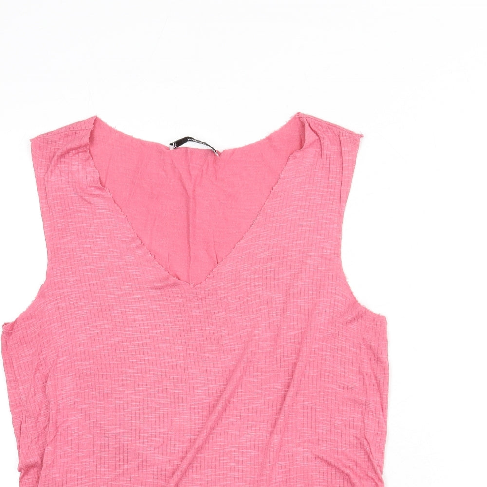 Mango Womens Purple Polyester Basic Tank Size M V-Neck - Ribbed