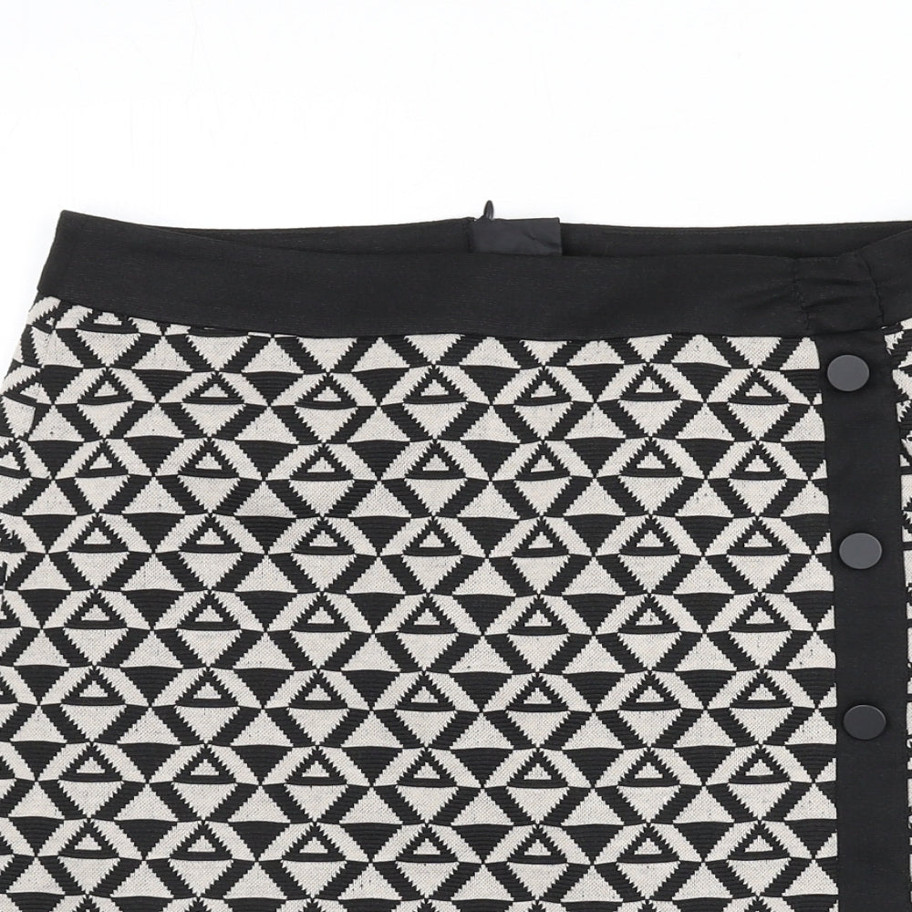 Wallis Womens Black Geometric Polyester A-Line Skirt Size 10 Zip - Triangles