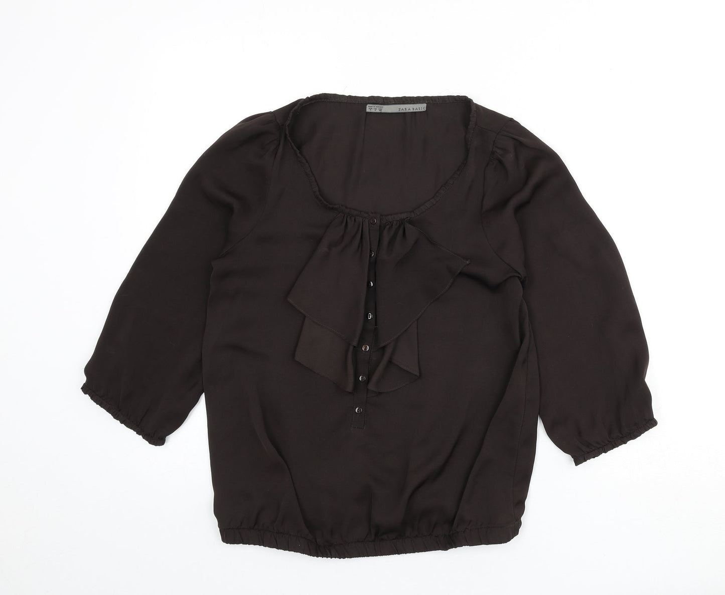Zara Womens Brown Polyester Basic Blouse Size S Boat Neck - Ruffle Detail
