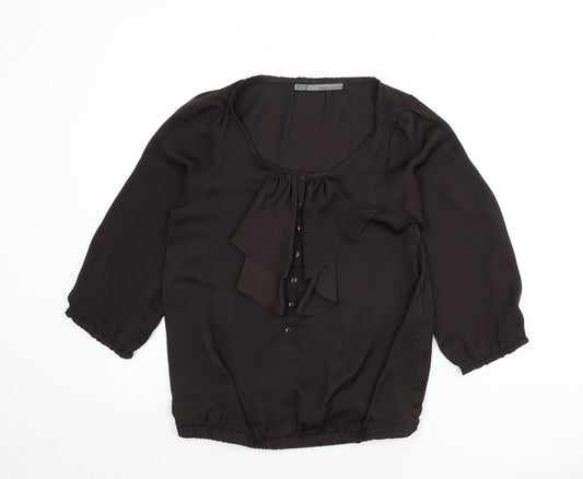 Zara Womens Brown Polyester Basic Blouse Size S Boat Neck - Ruffle Detail