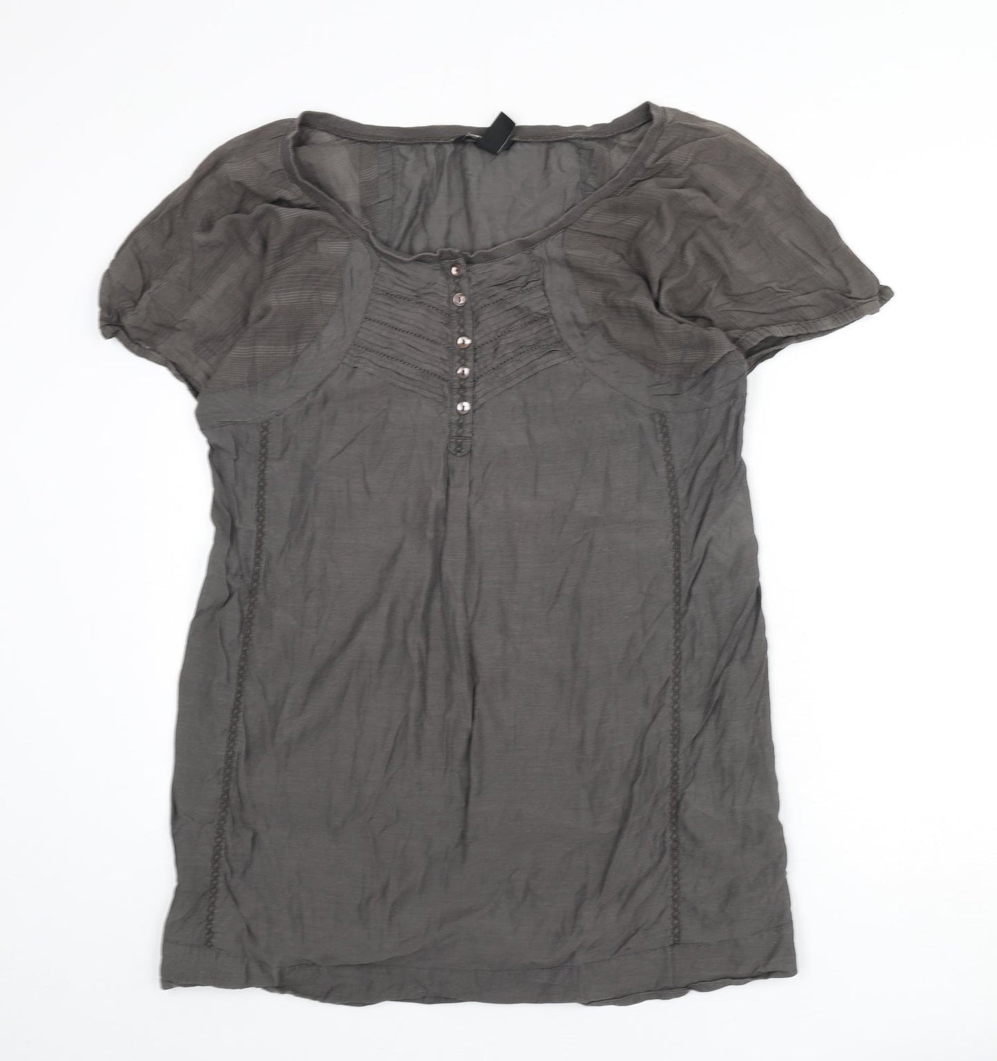 H&M Womens Grey Viscose Tunic Blouse Size M Round Neck