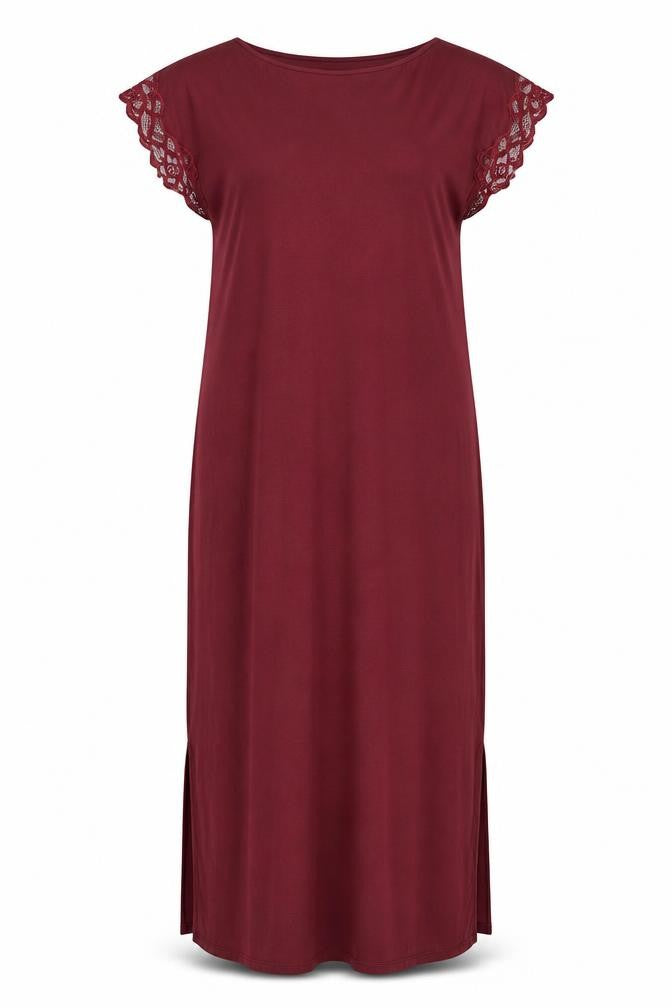 Marks & Spencer Womens Red Viscose Maxi Size 10 Boat Neck Pullover - Lace Sleeves