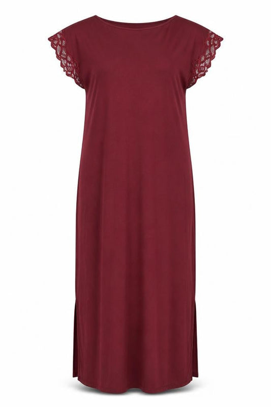 Marks & Spencer Womens Red Viscose Maxi Size 10 Boat Neck Pullover - Lace Sleeves