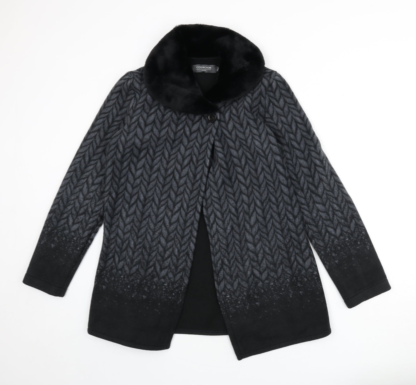 Coercion Womens Black Geometric Jacket Coat Size S Button - Faux Fur