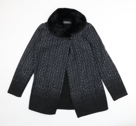 Coercion Womens Black Geometric Jacket Coat Size S Button - Faux Fur