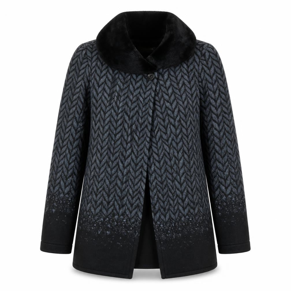 Coercion Womens Black Geometric Jacket Coat Size S Button - Faux Fur