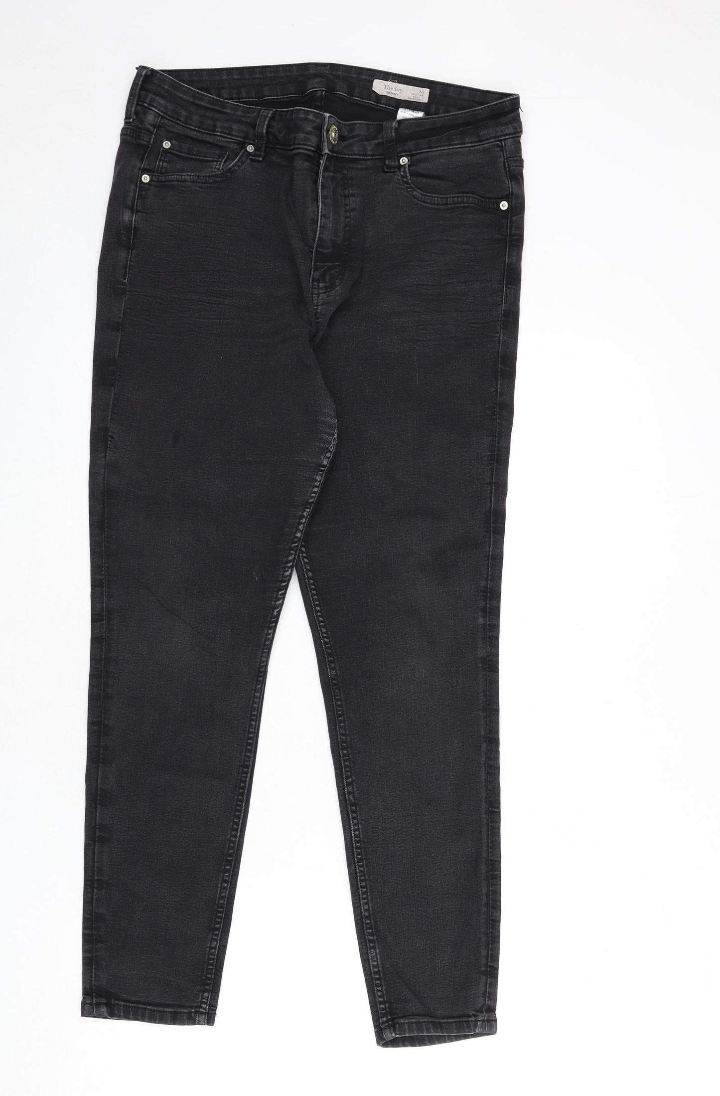 Marks and Spencer Womens Grey Cotton Skinny Jeans Size 16 L26 in Regular Zip
