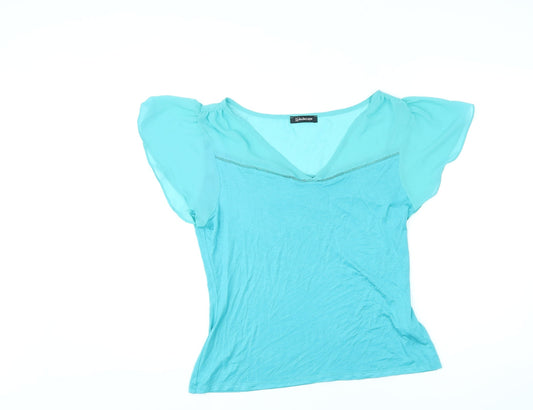 Kaleidoscope Womens Blue Viscose Basic Blouse Size 14 V-Neck