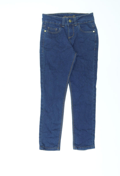 Additional front view of Denim & Co. girls’ blue cotton skinny jeans, size 7-8, years, 21-inch leg regular zip