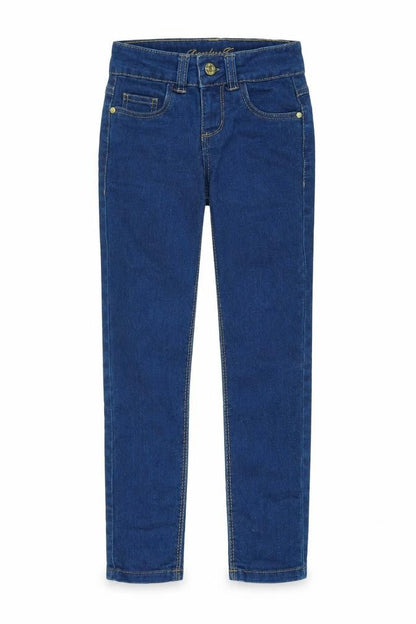 Front view of Denim & Co. girls’ blue cotton skinny jeans, size 7-8, years, 21-inch leg regular zip
