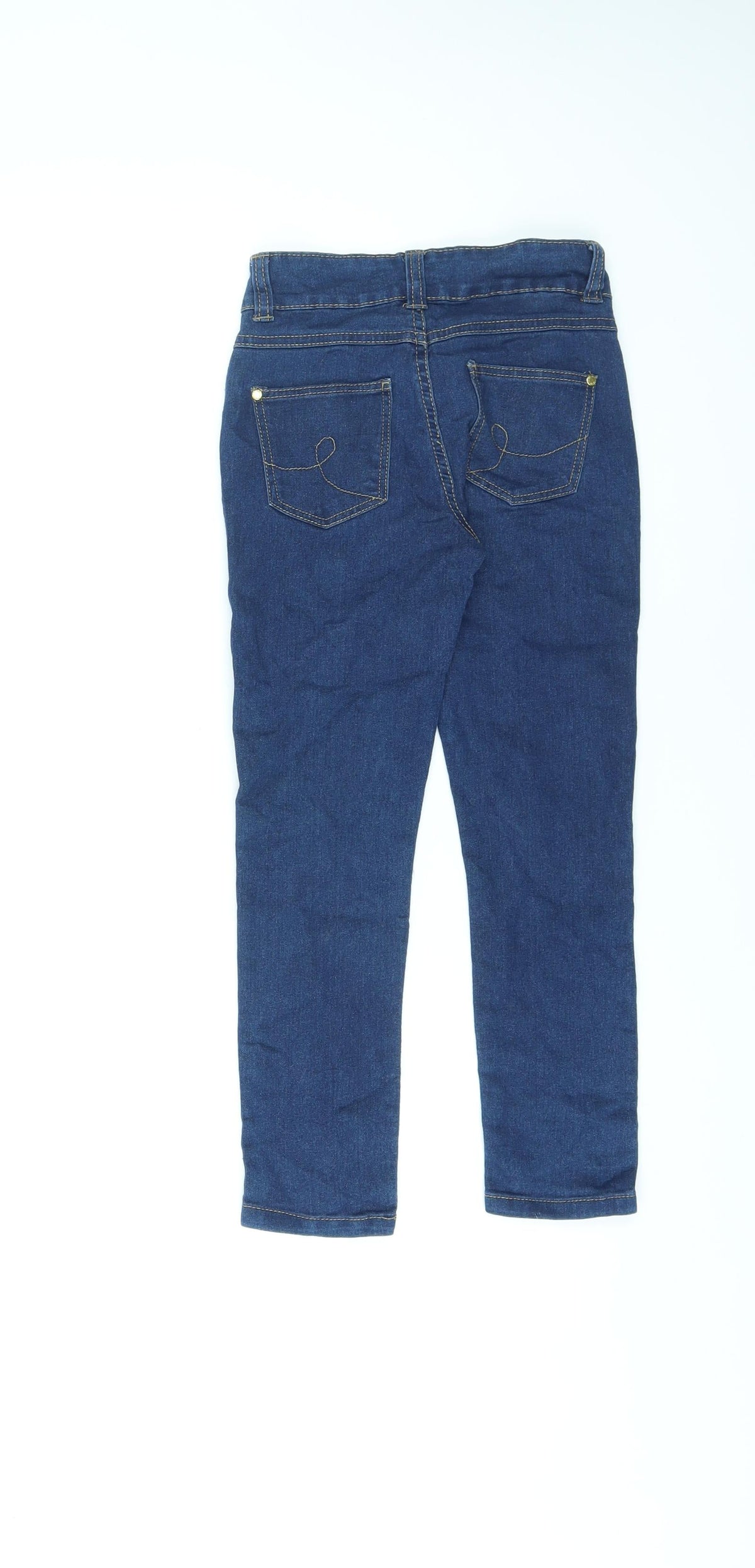 Back view of Denim & Co. girls’ blue cotton skinny jeans, size 7-8, years, 21-inch leg regular zip