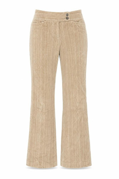 Front view of Sprit women’s beige polyester trousers, size UK 26, in, 29-inch leg regular zip