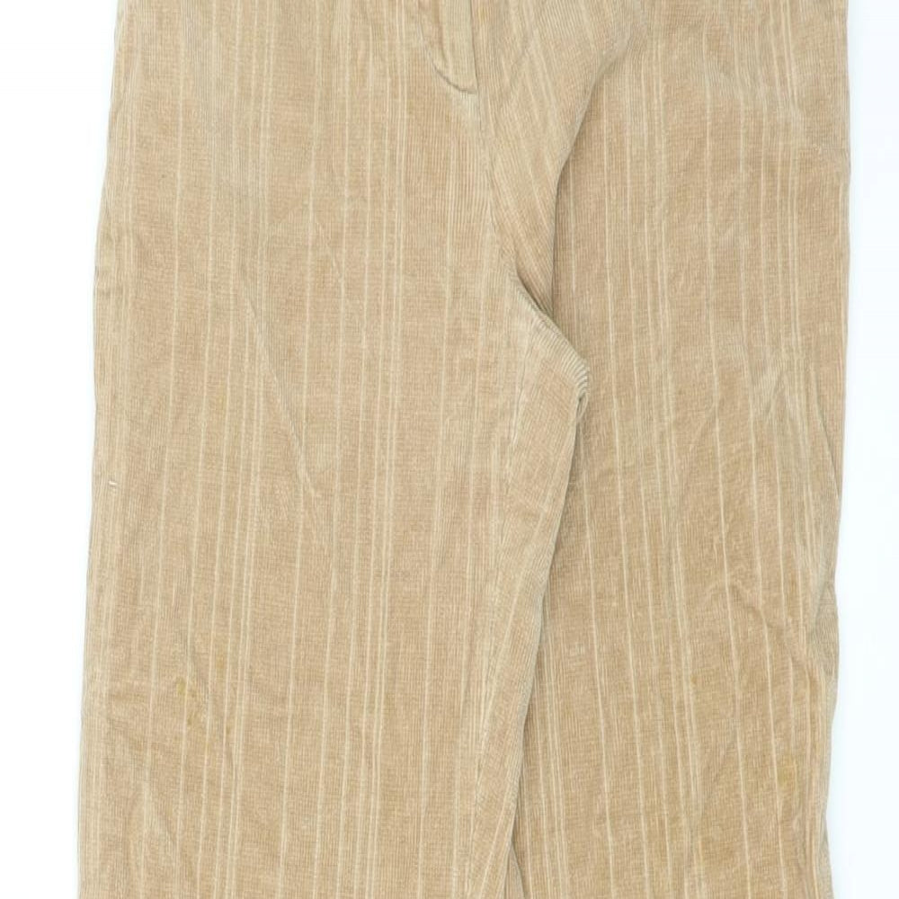 Close-up detail of Sprit women’s beige polyester trousers, size UK 26, in, 29-inch leg regular zip