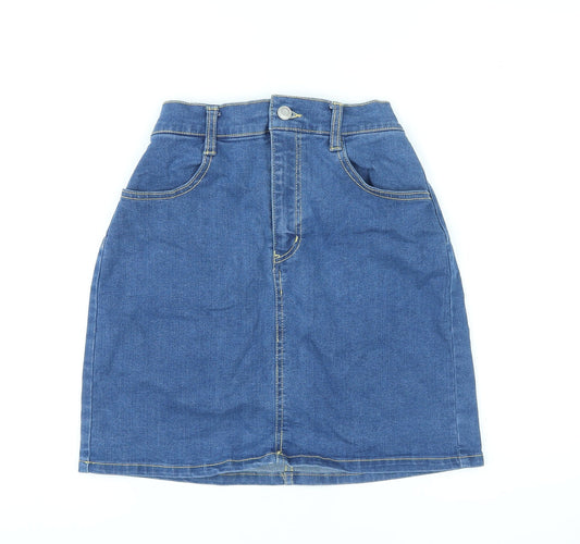 Wego Standard Womens Blue Cotton A-Line Skirt Size XS Zip - Elasticated Waist