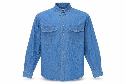 Sanco Mens Blue Cotton Button-Up Size M Collared Button