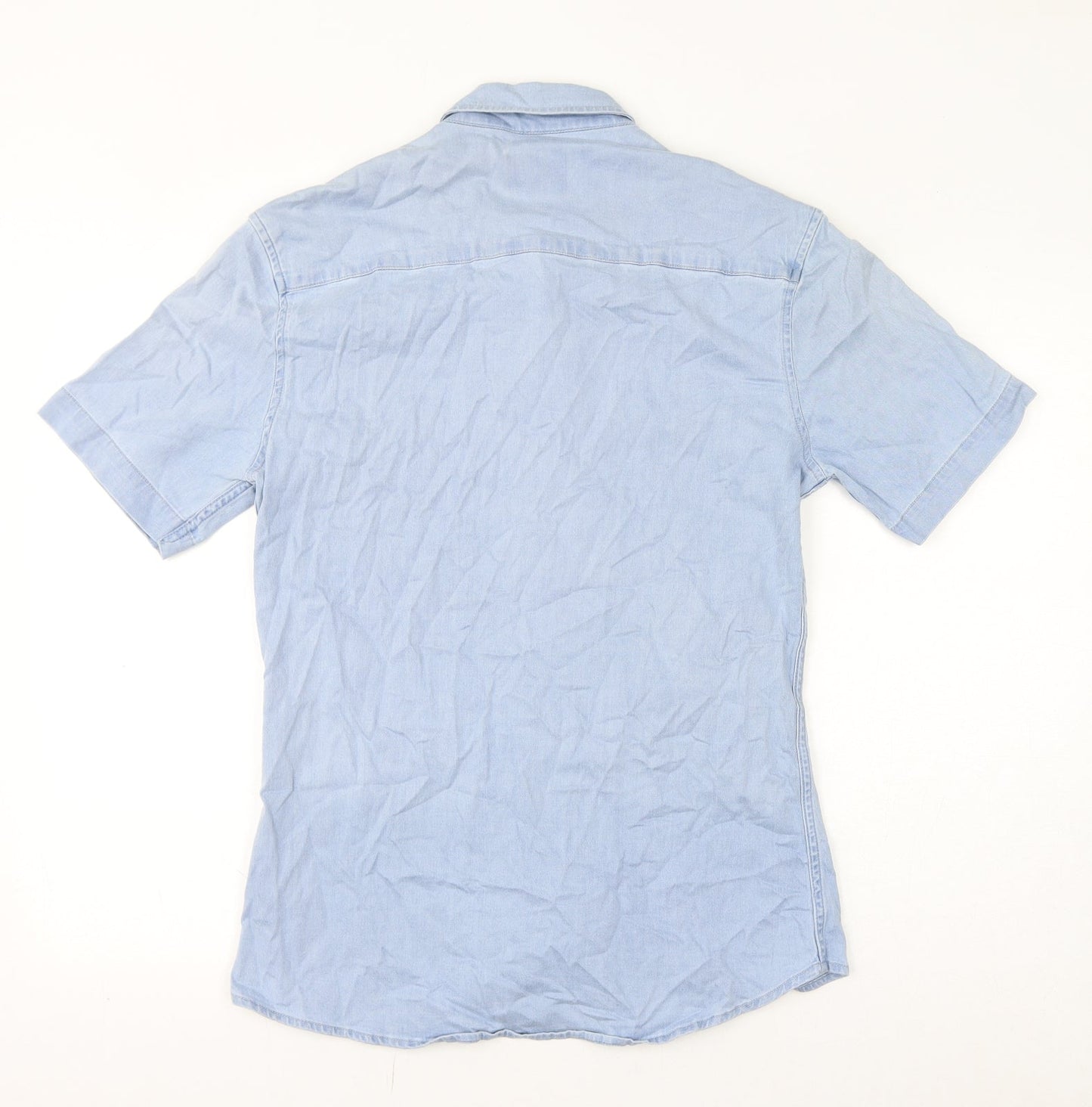 Topman Mens Blue Cotton Button-Up Size M Collared Button