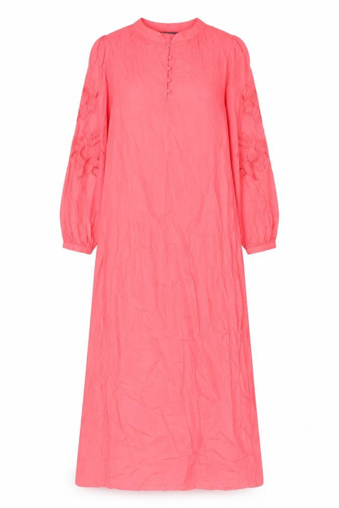 Marks & Spencer Womens Pink Cotton A-Line Size 6 Crew Neck Button - Embroided