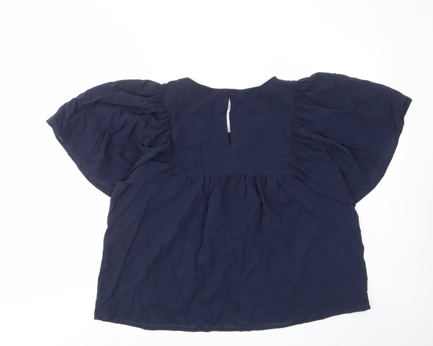 Marks and Spencer Womens Blue Viscose Basic Blouse Size 20 Scoop Neck - Frill, Pleated