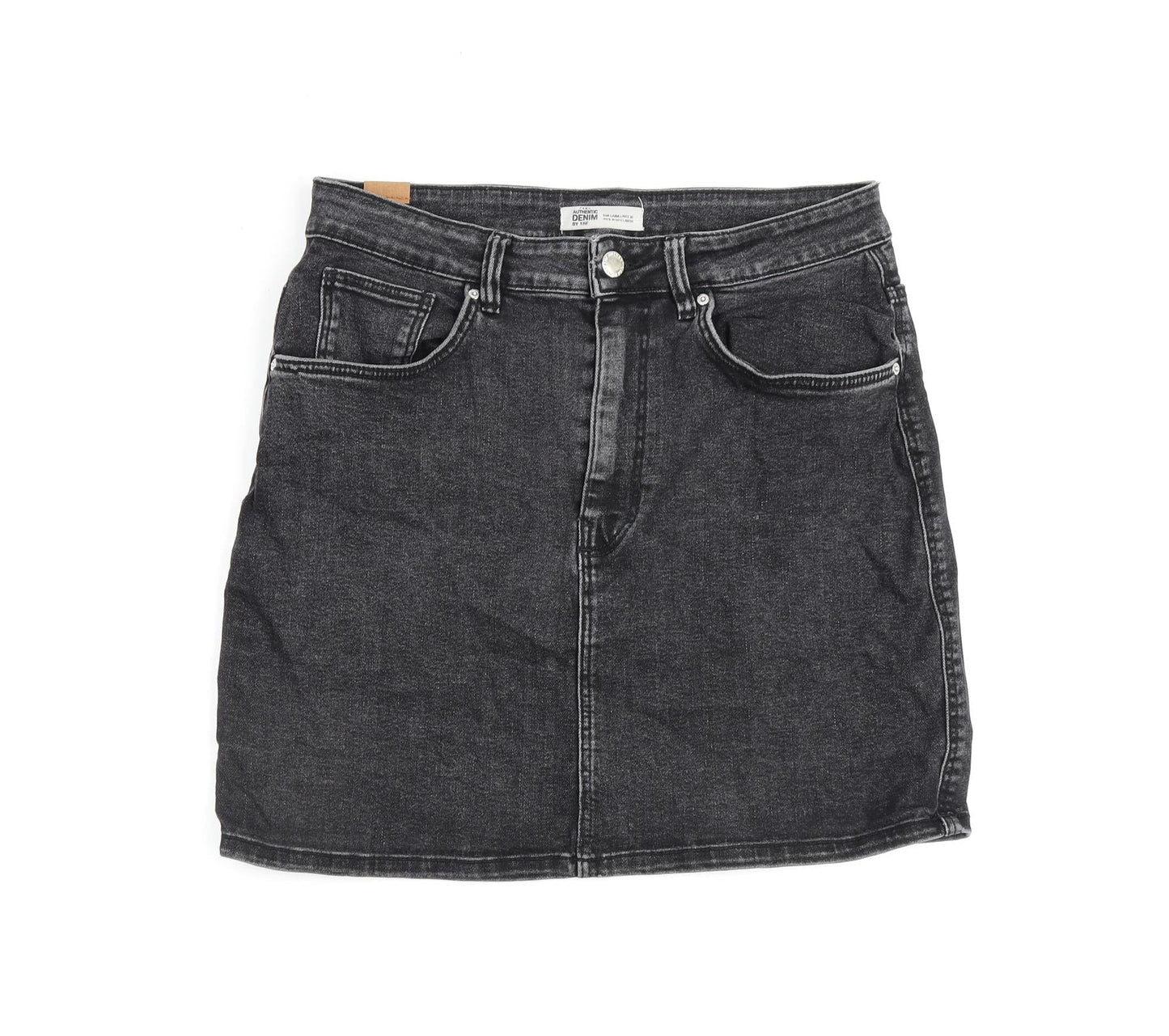 Zara Womens Grey Cotton A-Line Skirt Size L Zip