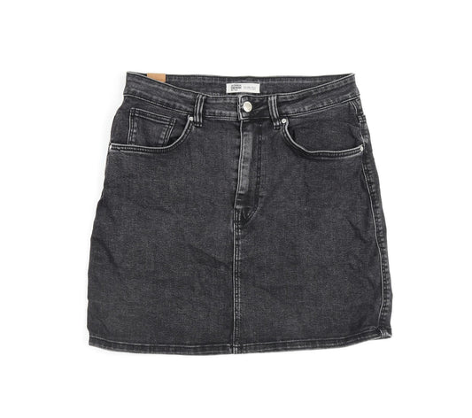 Zara Womens Grey Cotton A-Line Skirt Size L Zip