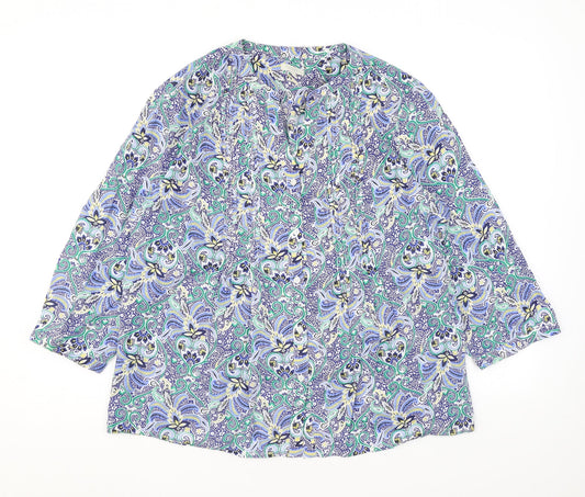 Talbots Womens Blue Floral Polyester Basic Button-Up Size L V-Neck