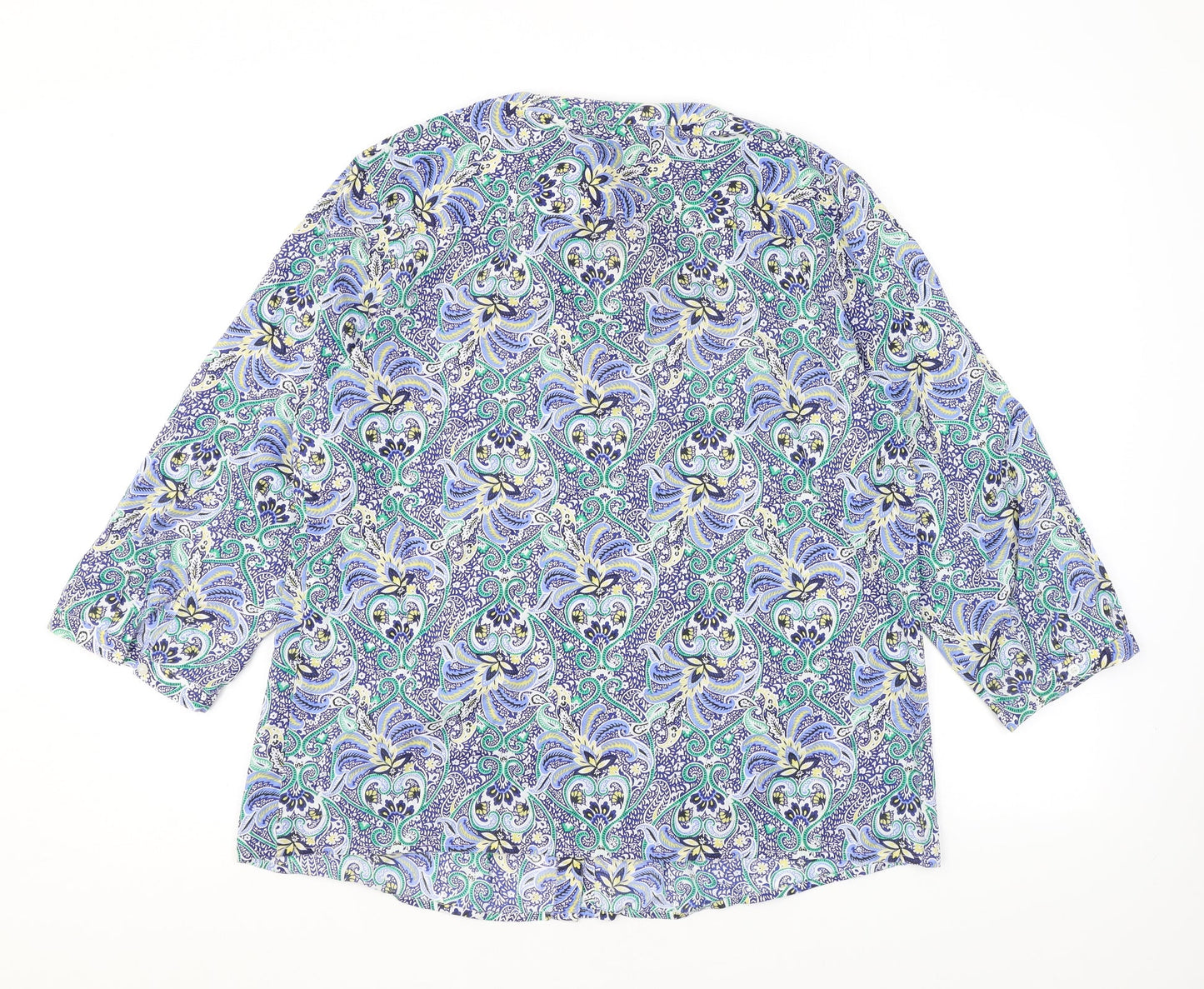 Talbots Womens Blue Floral Polyester Basic Button-Up Size L V-Neck