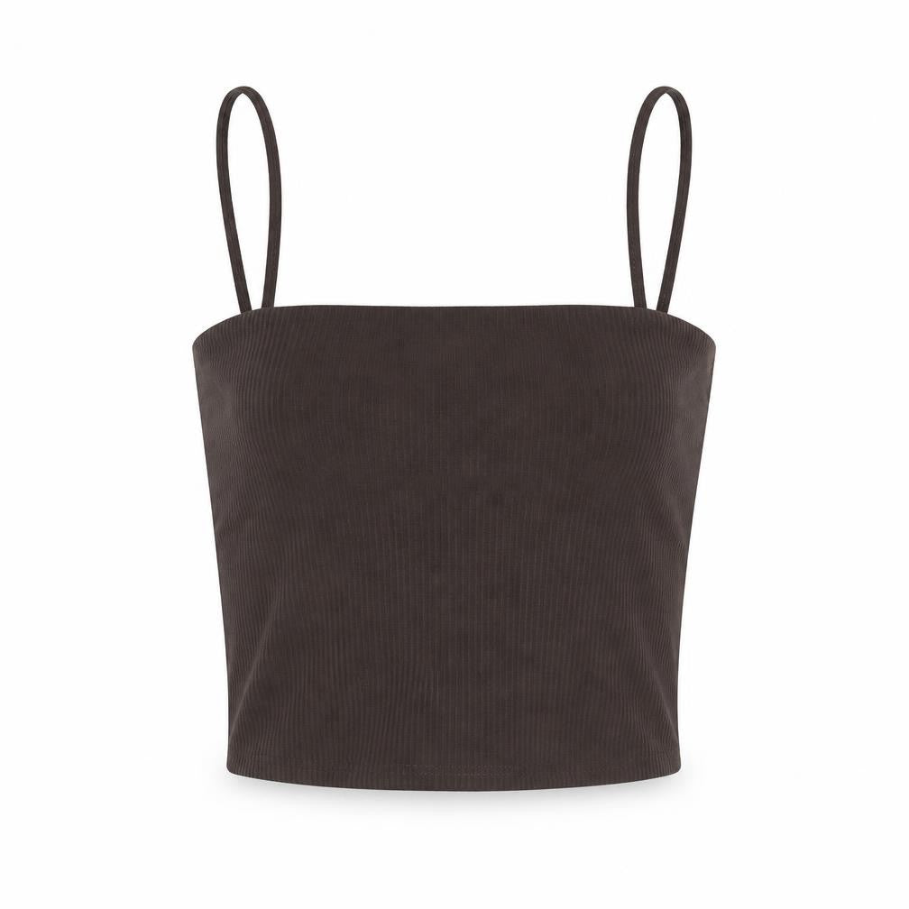 Monki Womens Brown Polyester Cropped Tank Size XS Square Neck