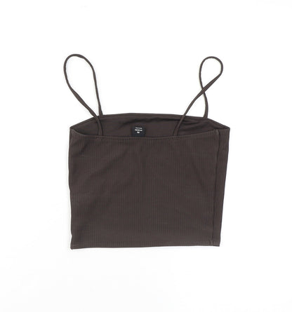 Monki Womens Brown Polyester Cropped Tank Size XS Square Neck