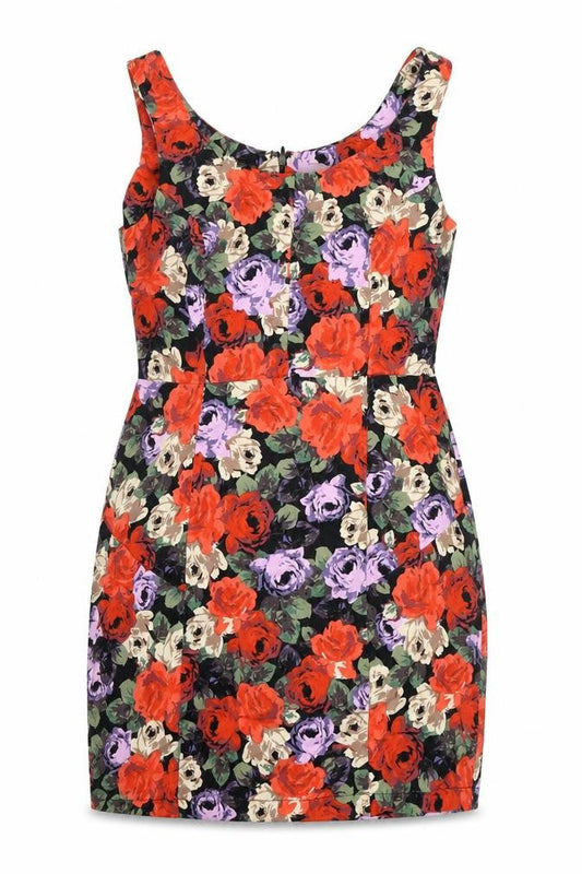 ASOS Womens Multicoloured Floral Cotton Shift Size 12 Scoop Neck Zip