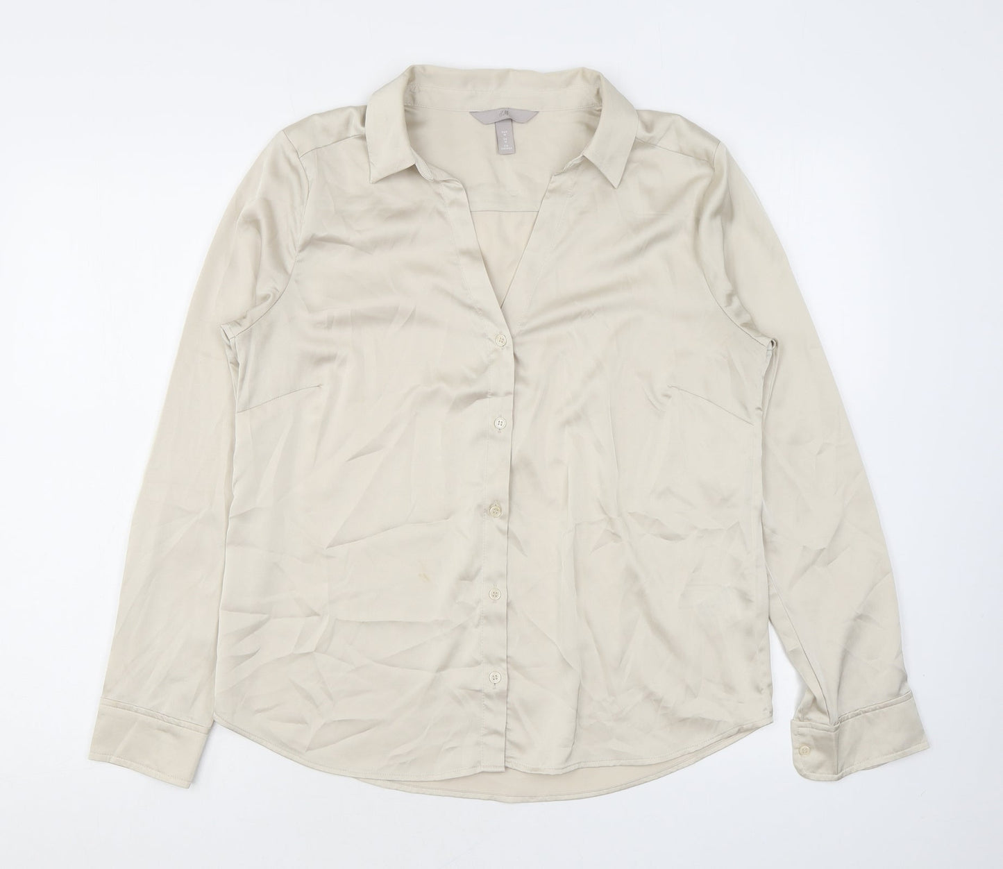 H&M Womens Beige Polyester Basic Button-Up Size M Collared