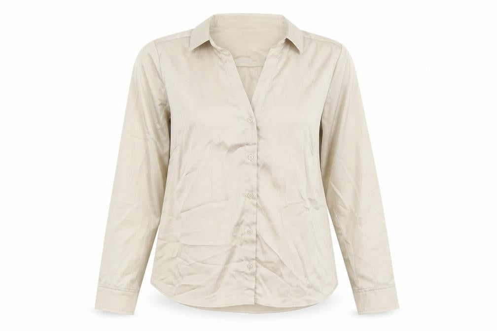 H&M Womens Beige Polyester Basic Button-Up Size M Collared