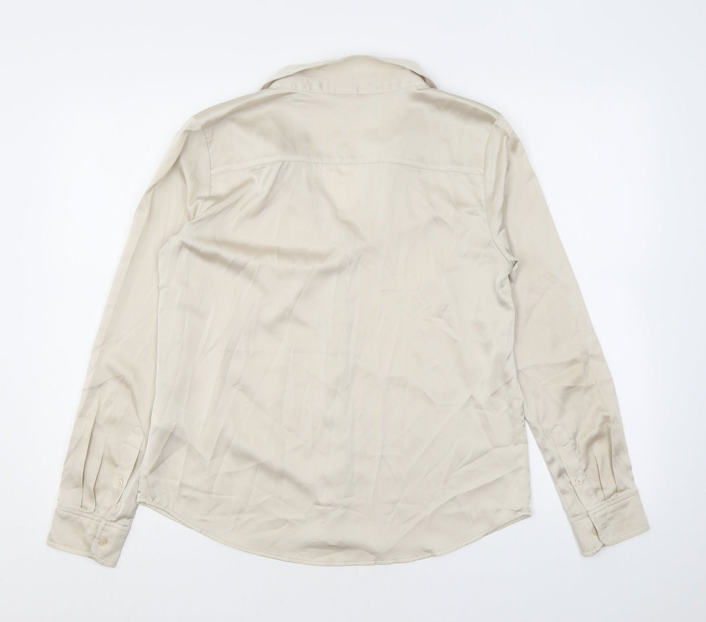 H&M Womens Beige Polyester Basic Button-Up Size M Collared