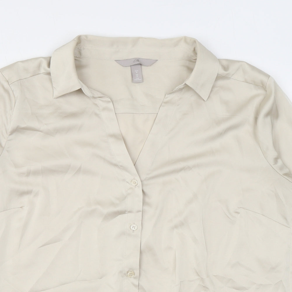 H&M Womens Beige Polyester Basic Button-Up Size M Collared