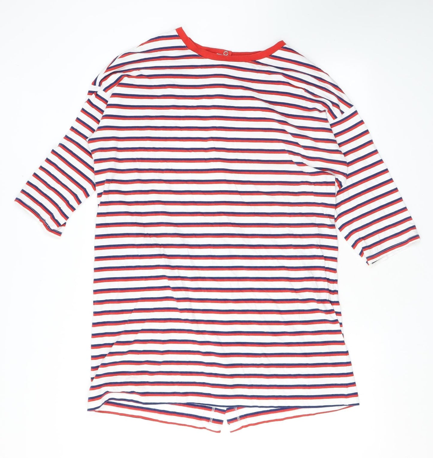 Monki Womens White Striped Cotton Tunic T-Shirt Size M Round Neck