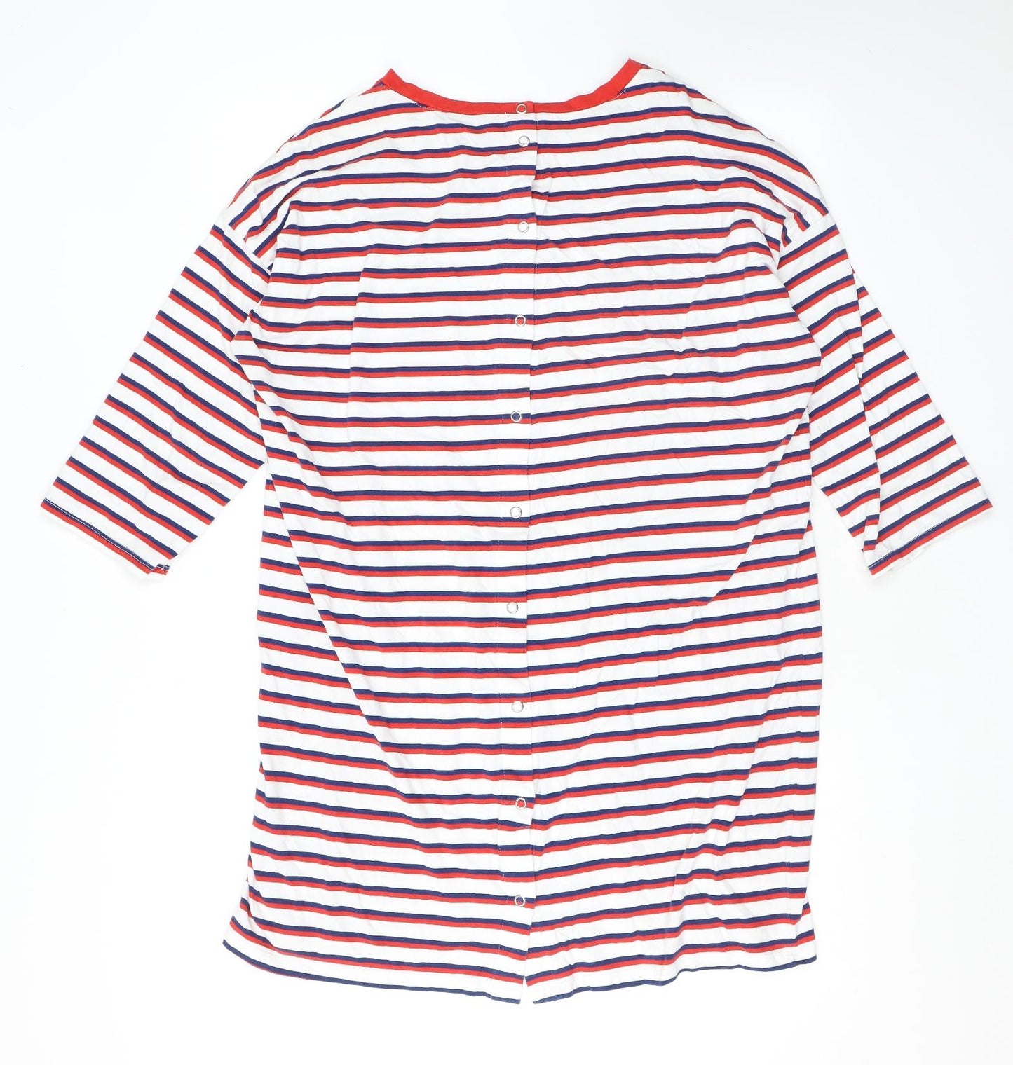 Monki Womens White Striped Cotton Tunic T-Shirt Size M Round Neck