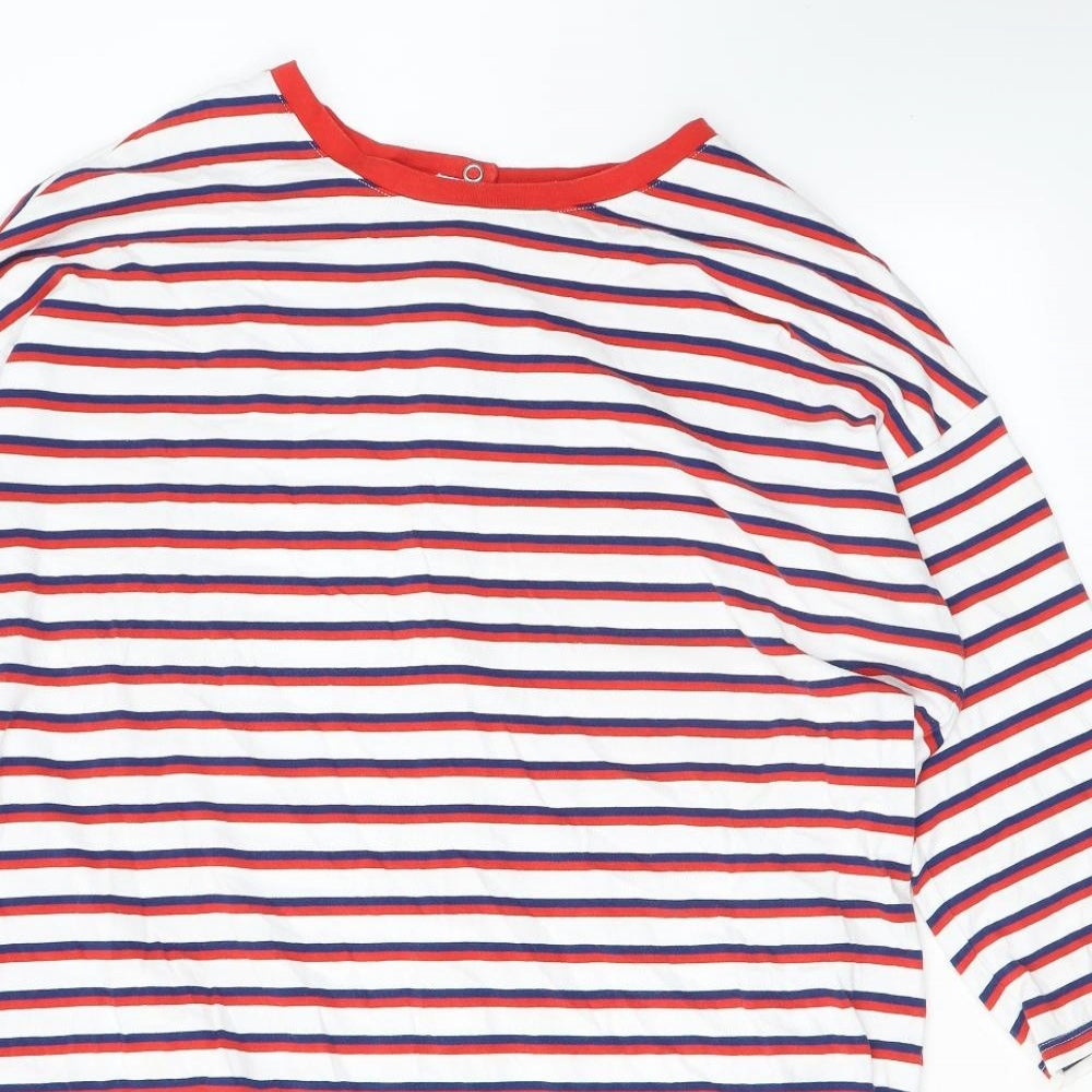 Monki Womens White Striped Cotton Tunic T-Shirt Size M Round Neck