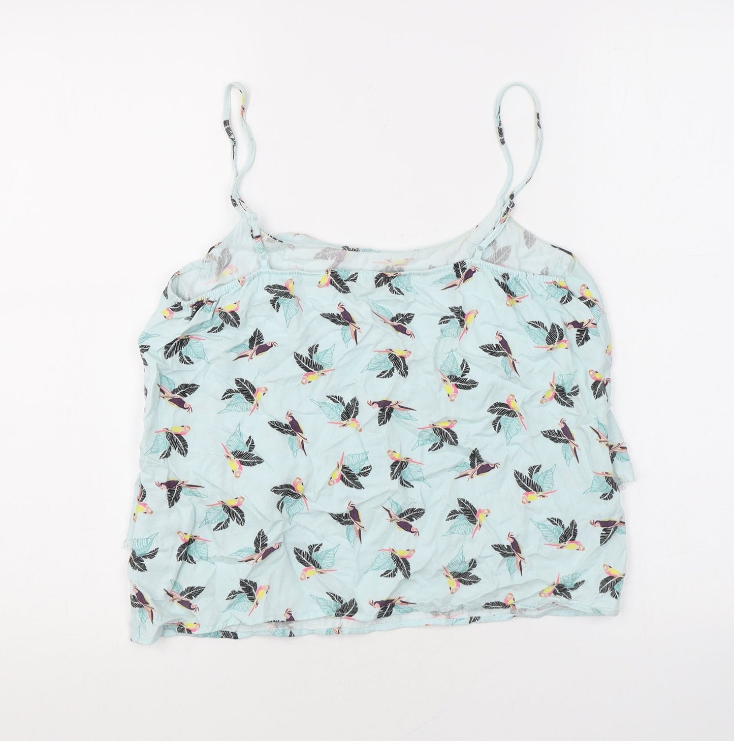 Oasis Womens Blue Geometric Viscose Basic Tank Size 8 Square Neck - Birds