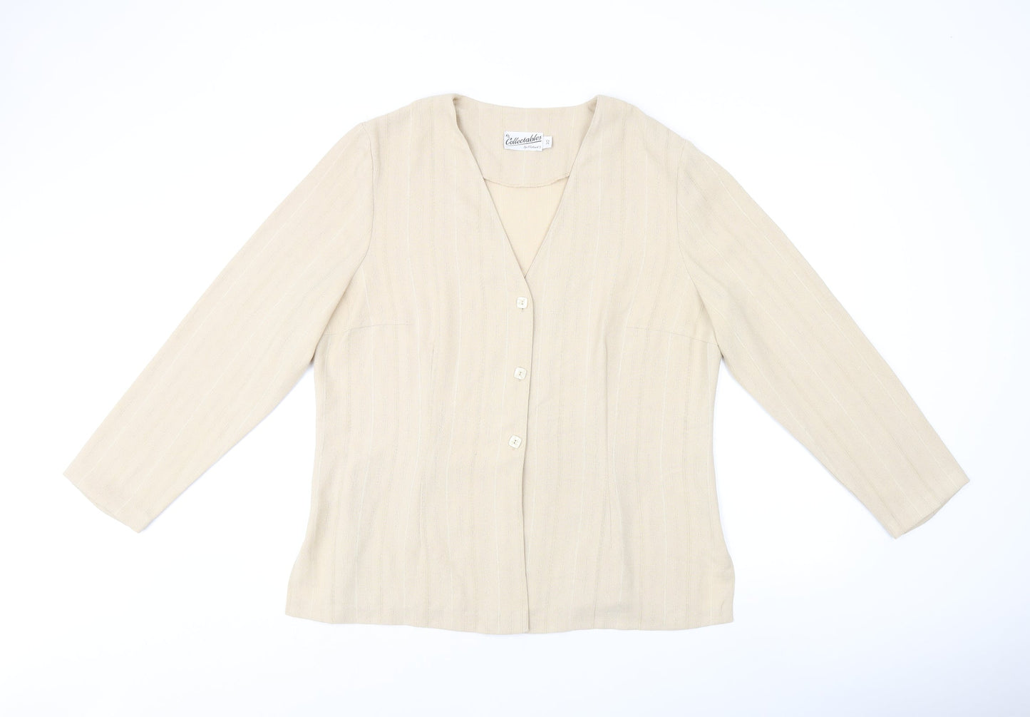 RS Collectables Womens Beige Polyester Basic Button-Up Size 20 V-Neck