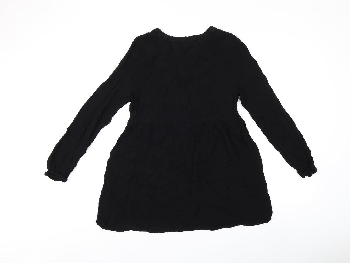 Brave Soul Womens Black Floral Viscose Basic Blouse Size S V-Neck - Embroidered Flowers
