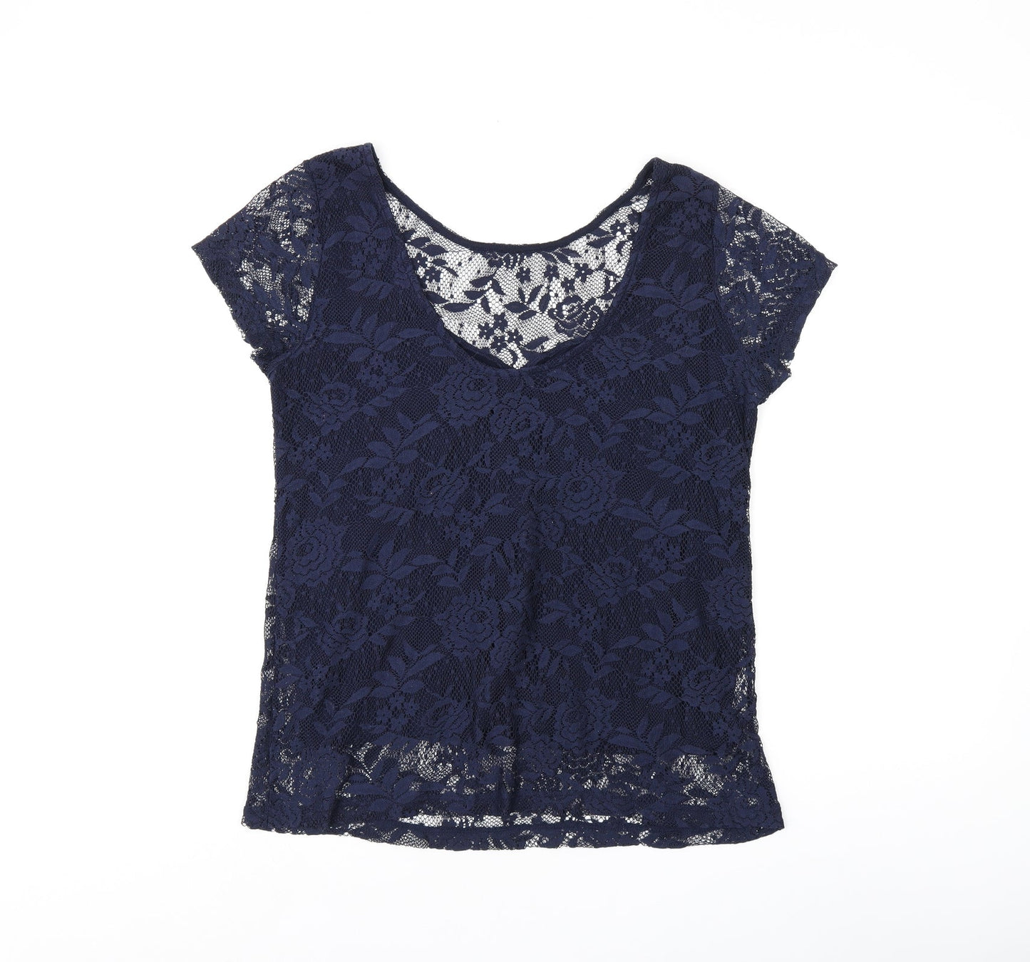 Dorothy Perkins Womens Blue Floral Polyester Basic T-Shirt Size 14 Boat Neck