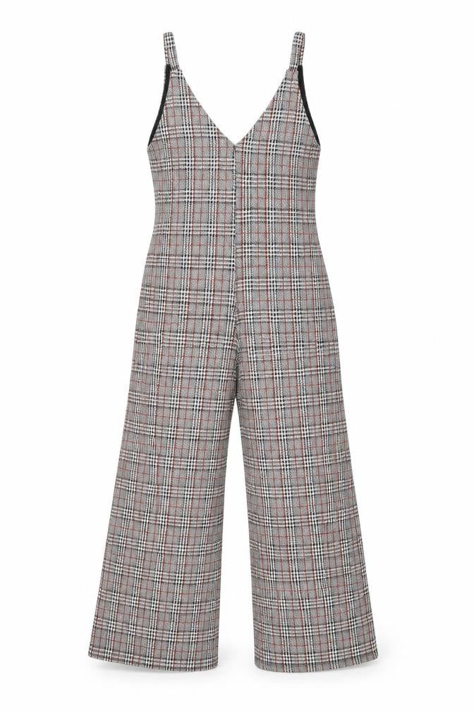 Pull&Bear Womens Grey Plaid Polyester Jumpsuit One-Piece Size S L20 in Pullover