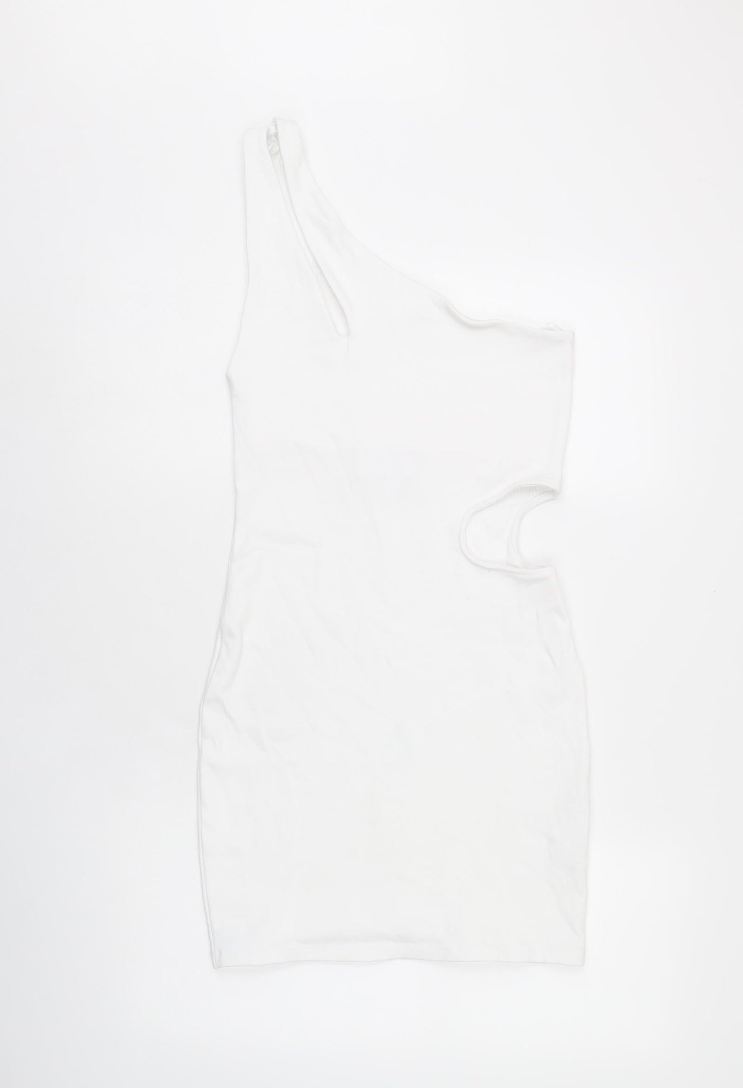 Zara Womens White Cotton Bodycon Size L One Shoulder Pullover - Cut Out Detail