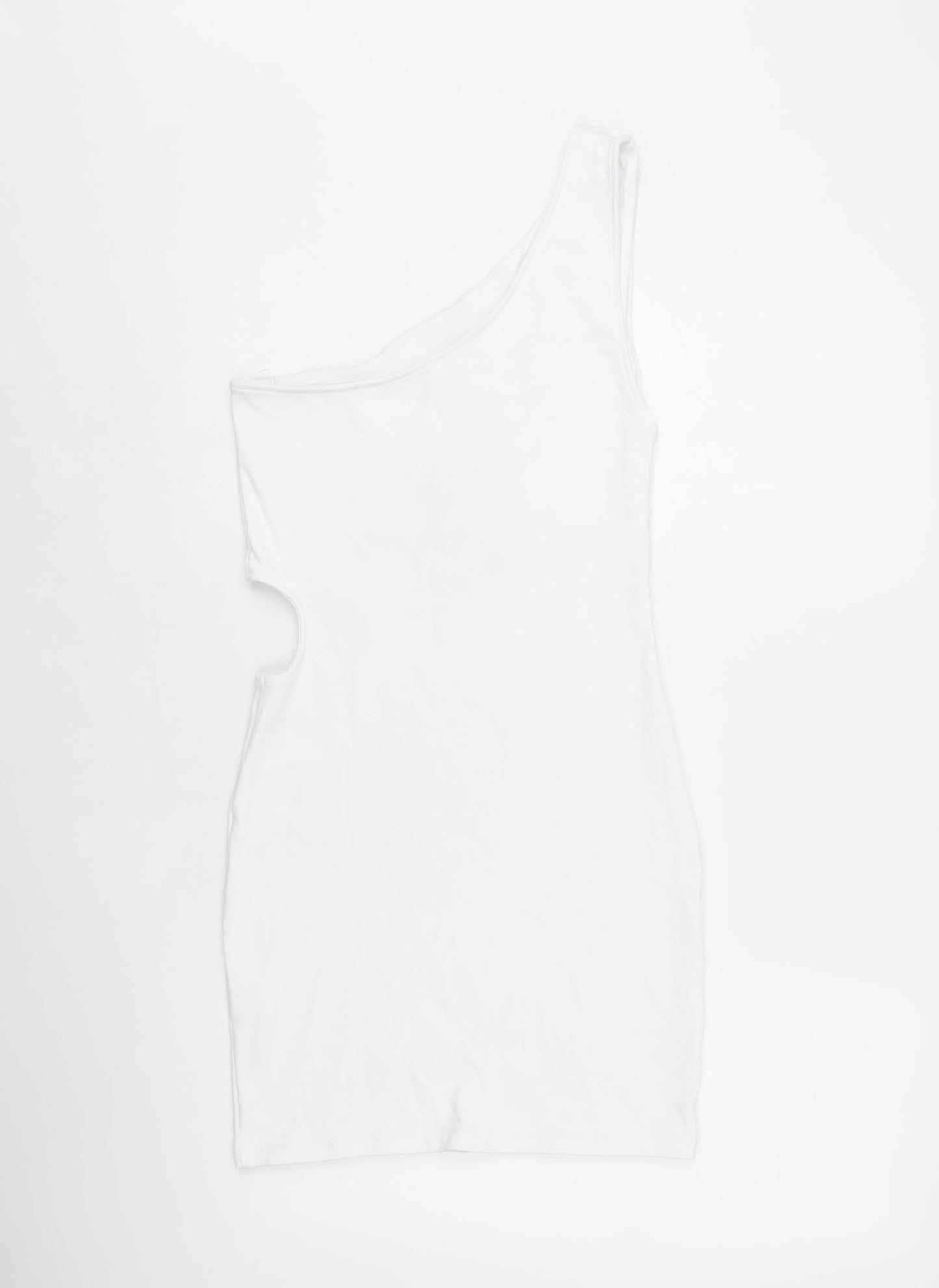 Zara Womens White Cotton Bodycon Size L One Shoulder Pullover - Cut Out Detail