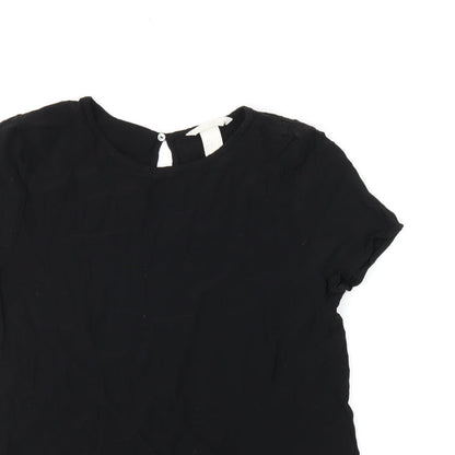 H&M Womens Black Viscose Basic T-Shirt Size 8 Boat Neck