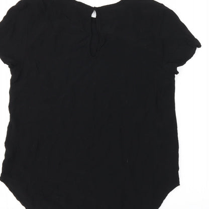 H&M Womens Black Viscose Basic T-Shirt Size 8 Boat Neck