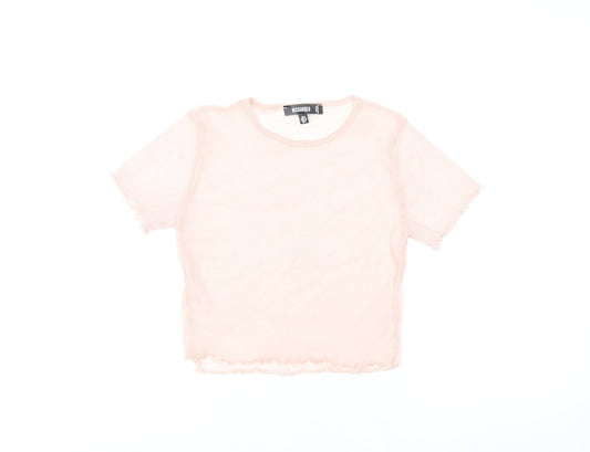 Missguided Womens Pink Polyester Cropped T-Shirt Size 6 Round Neck - Sheer